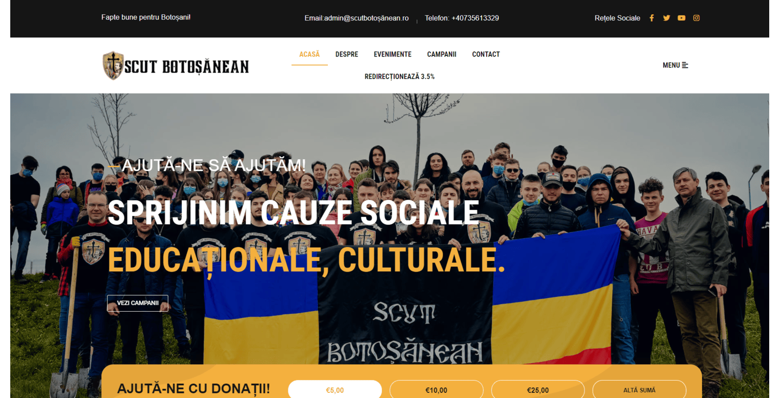 website pentru o organizație non-profit,